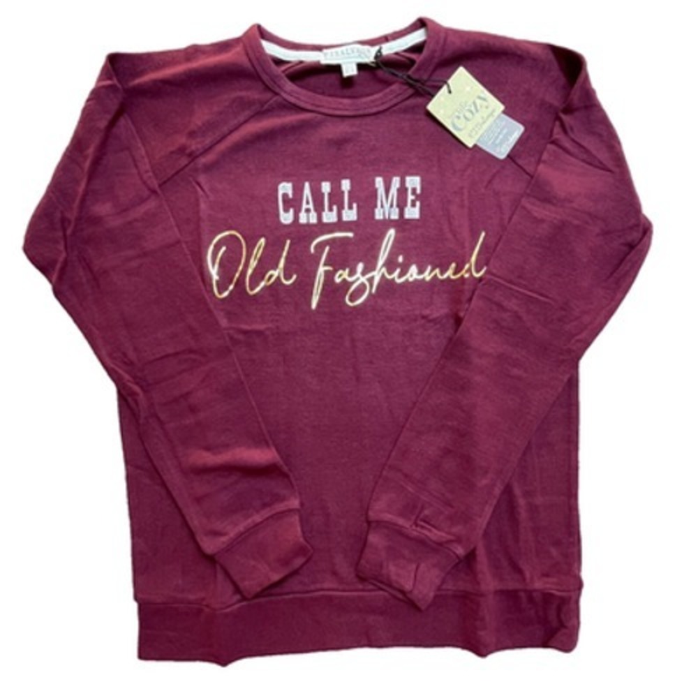 PJ Salvage Shirt Womens Extra Small Call Me Old Fashioned Burgundy Sweater Cute